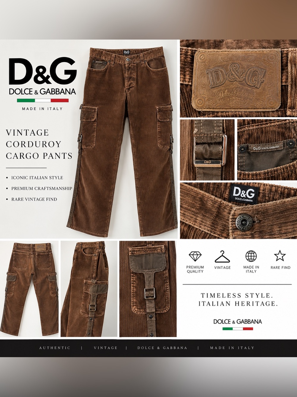 Dolce & Gabbana Brown Corduroy Cargo Pants
